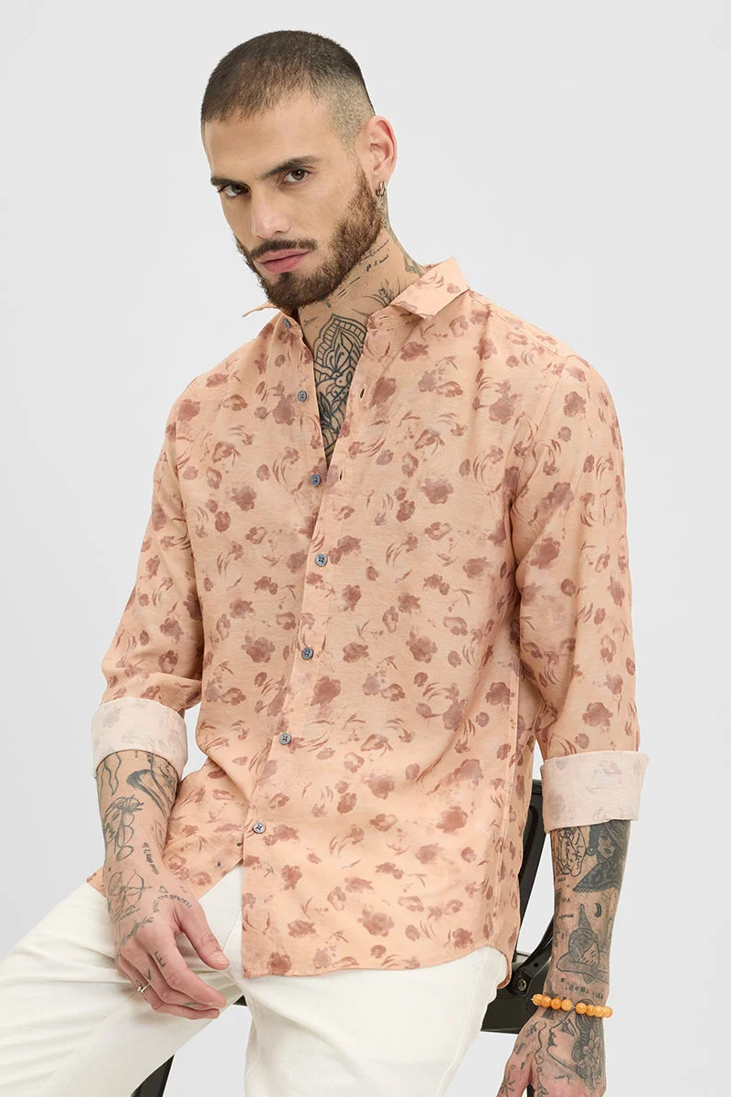 SNITCH Peach Floral Slim Fit Shirt